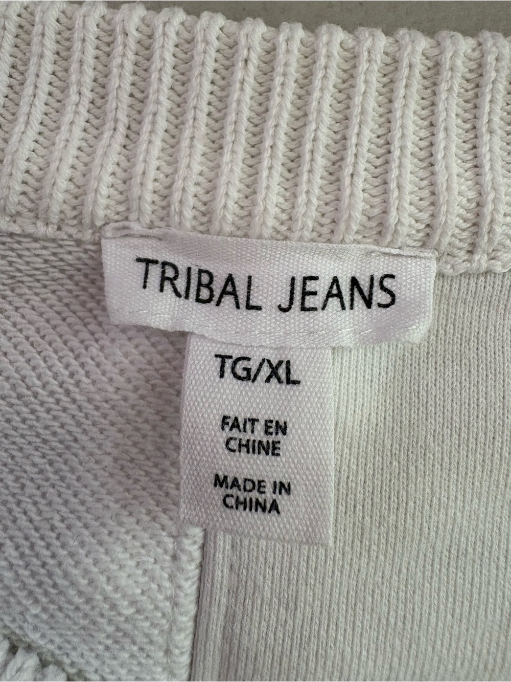 Tribal Jeans Cream Mixed Media Crochet Knit Detail Pullover Sweater Size XL - Picture 8 of 13